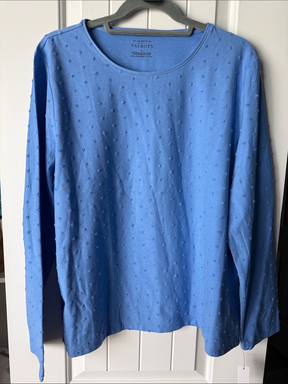 Talbots Blue Dot Crewneck Long-Sleeve Top